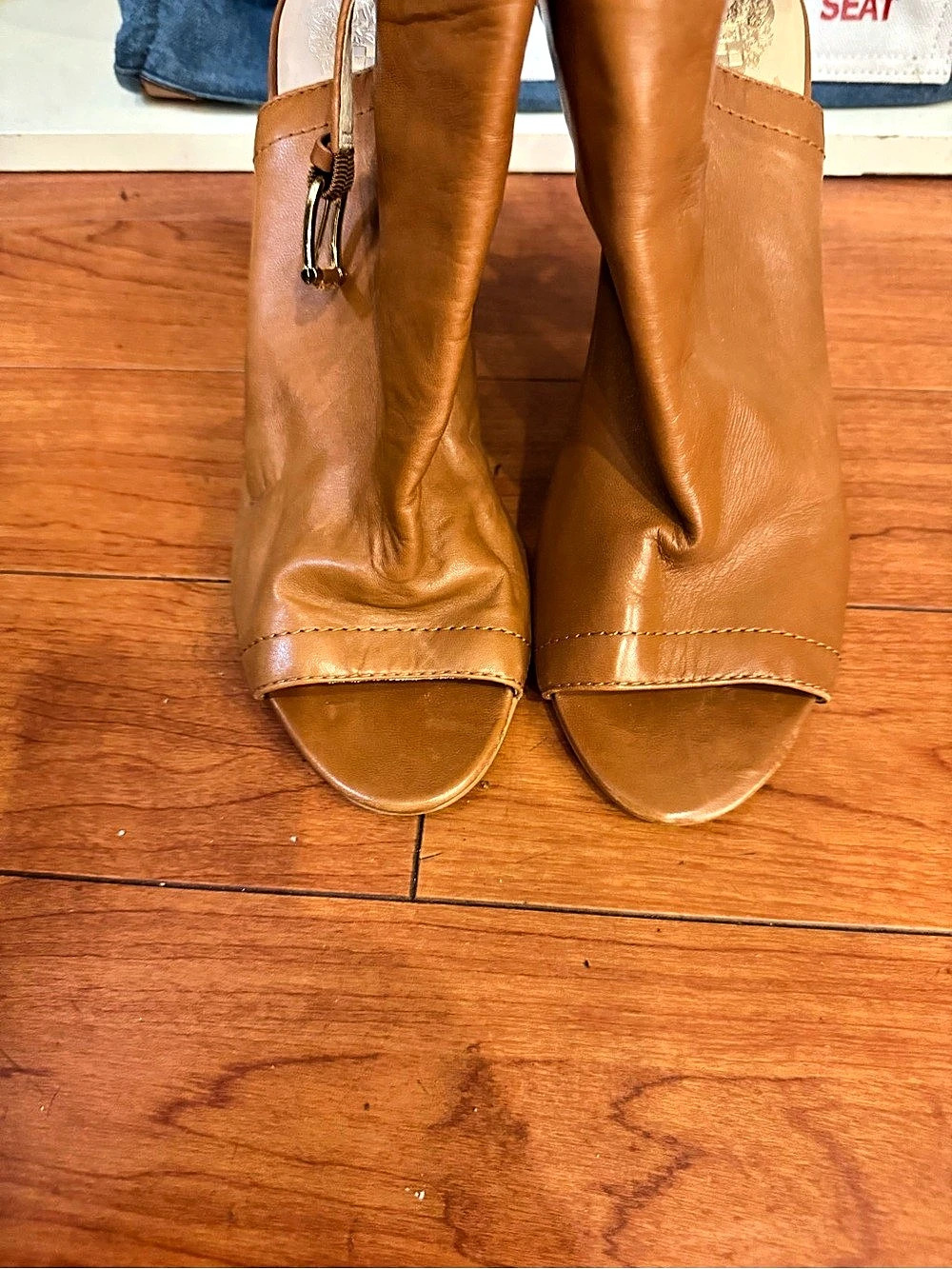 Vince Camuto Cortina Open Toe Bootie Brown Heels